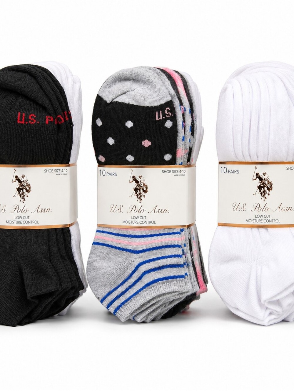 U.S. Polo Assn. 10 Pair Low Cut Socks Women’s Shoe Size 4-10 Moisture Control
